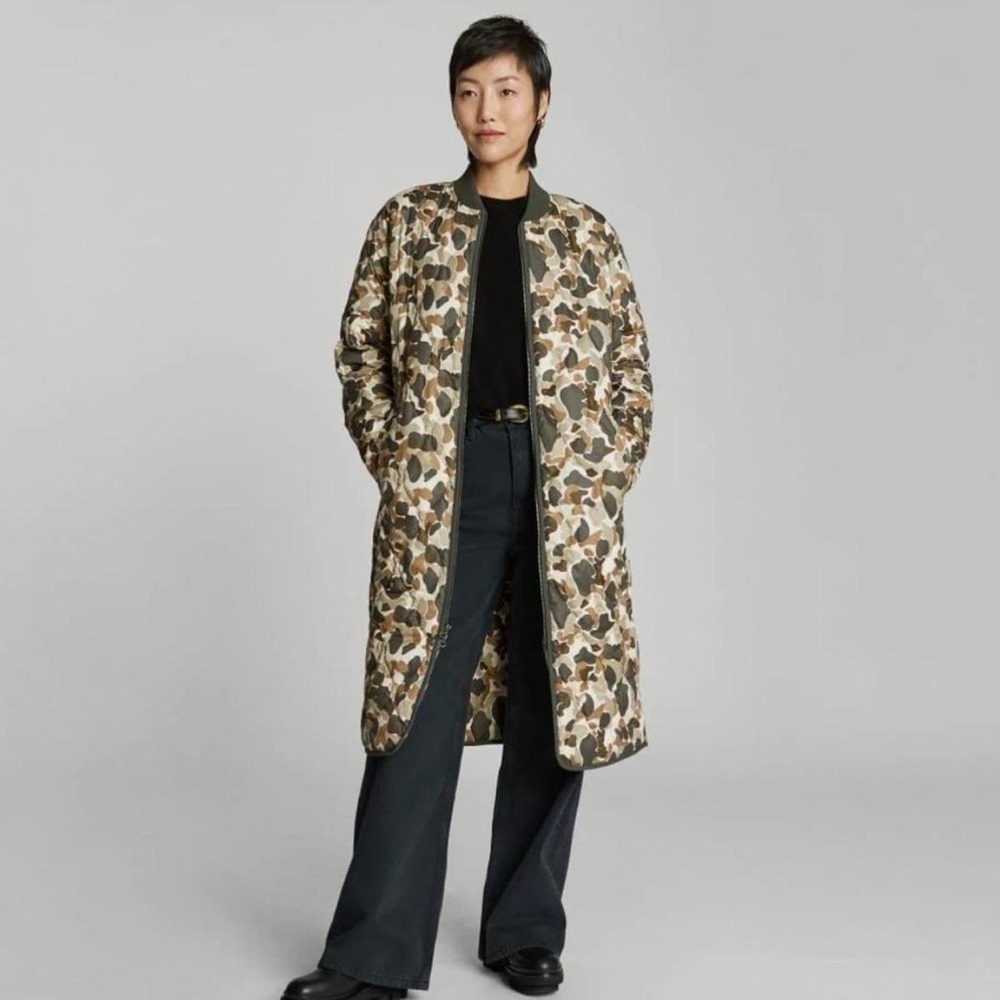 NEW NWT Everlane THE RENEW LONG LINER Puffer Coat Jacket Camo Women’s Size S